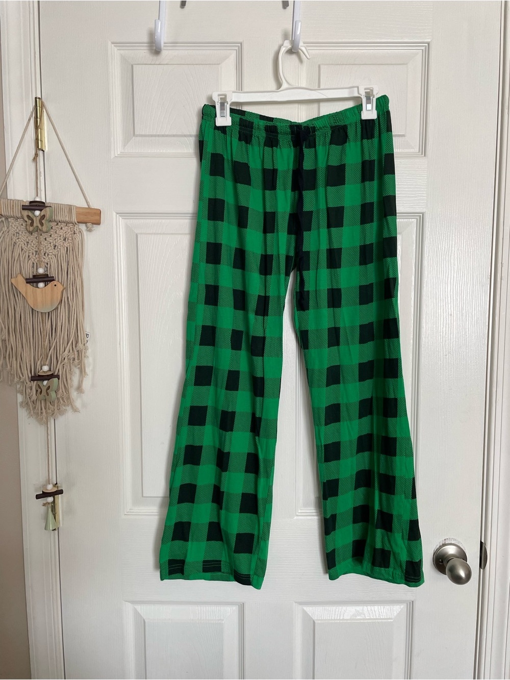 Just Love Women’s sz Medium 100% Cotton Green & Black Buffalo Plaid Lounge Pants